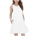 thumbnail image 1 of Efsteb Girls Round Neck Sleeveless Swing Dress with Pockets Kids Casual Loose Fit Sundress for Everyday Wear (White,9-10 Years), 1 of 8
