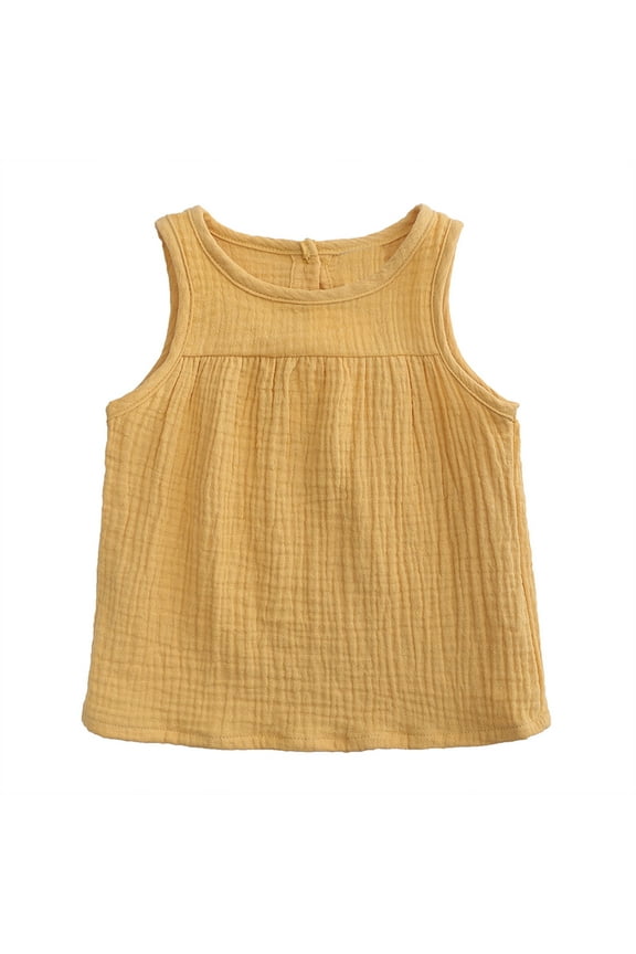 Girls Shirts Kids Toddler Infants Baby Girls Tank Tops Summer Solid Color Cotton Sleeveless Tops Casual Round Neck Vest Tops (Yellow,12-24 Months)