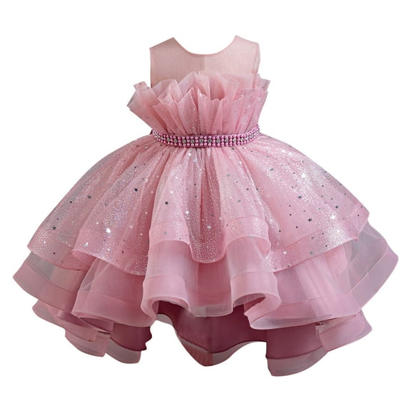 Efsteb Girls Sparkle Baptism Dress Little Girl Dress Flower Wedding Birthday Party Prom Gown Princess (Hot Pink,9-10 Years)