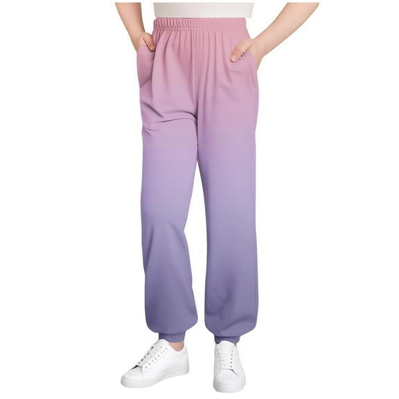 Efsteb Girls Sweatpants Gradient Casual Elastic Waist Joggers Sweatpants Loose Comfy Sports Pants with Pockets (Purple,5 Years)