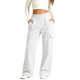 thumbnail image 1 of Efsteb Girls Sweatpants Kids Wide Leg Cargo Pants Solid Color Baggy Sweat Pants Teen Joggers Casual Trousers with Pockets (White,7-8Years), 1 of 8