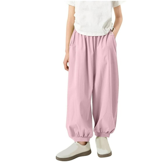 Efsteb Girls Sweatpants Lightweight Elastic Waist Wide Leg Pants Casual Baggy Pants Hip Hop Style Streetwear with Pockets (Pink,5 Years)