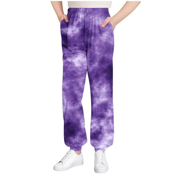 Efsteb Girls Sweatpants Tie Dyed Casual Elastic Waist Joggers Pants Loose Athletic Pants with Pockets (Purple,13 Years)