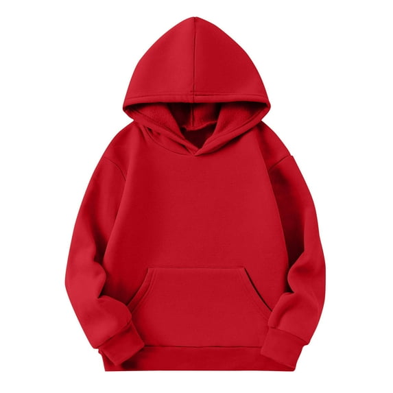 Efsteb Girls Sweatshirt Comfy Fashion Long Sleeve Tops Hooded Sweatshirt with Pocket Casual Cute Tops Solid Color Loose Pullover (Red,5 Years)