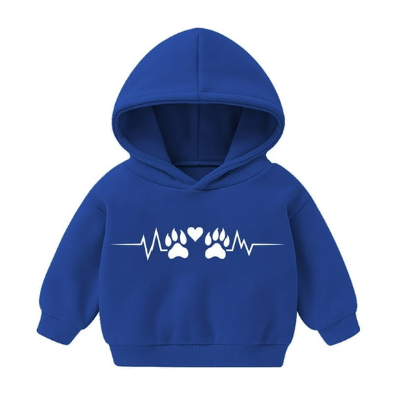 Efsteb Girls Sweatshirt Hooded Sweatshirt Long Sleeve Tops Comfy Cute Tops Dog Paw Print Loose Casual Fashion Pullover (Blue,5 Years)