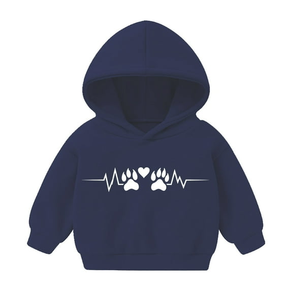 Efsteb Girls Sweatshirt Hooded Sweatshirt Long Sleeve Tops Comfy Cute Tops Dog Paw Print Loose Casual Fashion Pullover (Navy,1 Years)