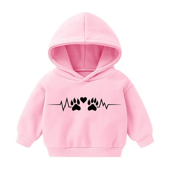 Efsteb Girls Sweatshirt Hooded Sweatshirt Long Sleeve Tops Comfy Cute Tops Dog Paw Print Loose Casual Fashion Pullover (Pink,7 Years)