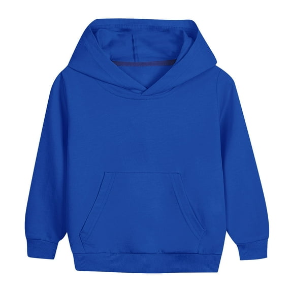 Efsteb Girls Sweatshirt Long Sleeve Hooded Sweatshirts Casual Solid Color Loose Pullover Comfy Hoodies with Pocket (Blue,9-10 Years)