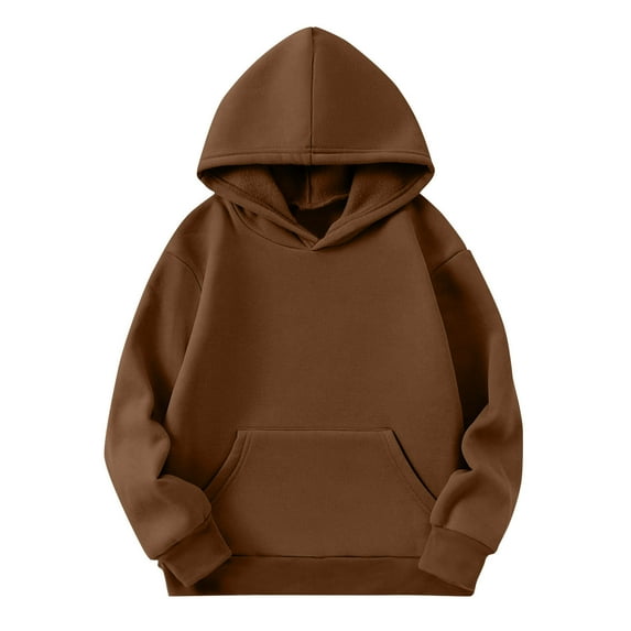 Efsteb Girls Sweatshirts Comfy Hooded Sweatshirt with Pocket Casual Cute Tops Solid Color Loose Fashion Long Sleeve Tops Pullover (Brown,9 Years)