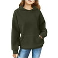 thumbnail image 1 of Efsteb Girls Sweatshirts Cute Tops Solid Color Casual Fashion Hooded Sweatshirt with Pocket Long Sleeve Tops Loose Comfy Pullover (Army Green,5 Years), 1 of 1