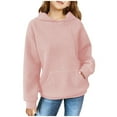 thumbnail image 1 of Efsteb Girls Sweatshirts Cute Tops Solid Color Casual Fashion Hooded Sweatshirt with Pocket Long Sleeve Tops Loose Comfy Pullover (Pink,4 Years), 1 of 1