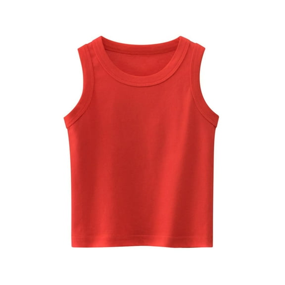 Efsteb Girls Tank Tops Solid Color Round Neck Boys Sleeveless Top Summer Casual Loose Comfy Basic Shirts (Red,3-4 Years)