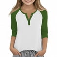thumbnail image 1 of Efsteb Girls Tops Casual 3/4 Sleeve V-Neck Color Block Print Comfy Button Tshirts Lightweight for Holidays（Army Green，5 Years）, 1 of 6
