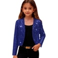 thumbnail image 1 of Efsteb Girls Tops Crew Neck Solid Color Comfy Lightweight Open Front Shiny Shawl Short Cardigan Casual Long Sleeve for Daily wear（Navy，9 Years）, 1 of 8