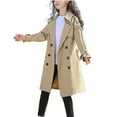 thumbnail image 1 of Efsteb Girls Trench Coat Mid Length Lapel Button Trench Coat Solid Color Casual Loose Comfy Long Sleeve Outerwear (Khaki,14 Years), 1 of 9