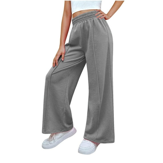 Efsteb Girls Wide Leg Pants Casual Solid Color Fashion Elastic High Waist Straight Leg Loose Pants for Kids Outdoor (Gray,7 Years)