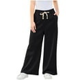 thumbnail image 1 of Efsteb Girls Wide Leg Pants Drawstring Sweatpants Cotton Straight Leg Jogger Sweatpants Kids High Waist Baggy Loose Pants with Pocket (Black,7 Years), 1 of 6