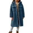 thumbnail image 1 of Efsteb Girls Winter Coat Long Thick Warm Coats Long Sleeve Button Lapel Fleece Jackets Casual Loose Overcoat (Navy,11 Years), 1 of 8