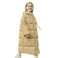 thumbnail image 1 of Efsteb Girls Winter Coats Long Hooded Puffer Coat Zipper Thickened Warm Puffer Jacket Long Sleeve Warm Windproof Outwear (Khaki,9-10 Years), 1 of 7