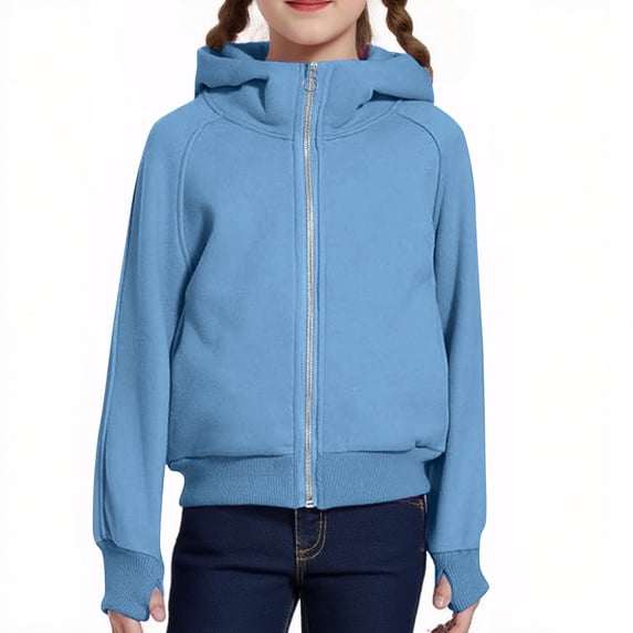 Efsteb Girls Zip Up Hoodie Jackets Fall Winter Long Sleeve Fleece Cropped Hooded Sweatshirt Jacket (Blue,4 Years)