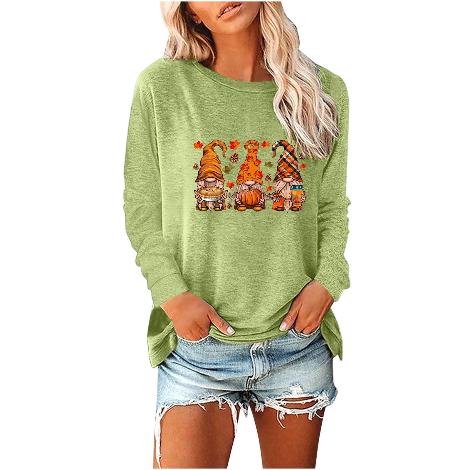 Efsteb Halloween Tunics for Women Long Sleeve Tops Comfortable Fashion Cute Dwarf Graphic