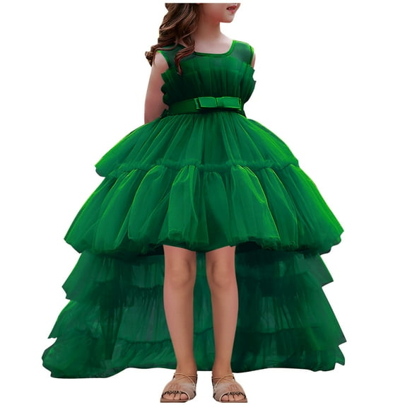 Efsteb High Low Flower Girl Dresses for Wedding Kids Sleeveless Princess Gown Dress Kids Birthday Party Dress (Green,9-10 Years)