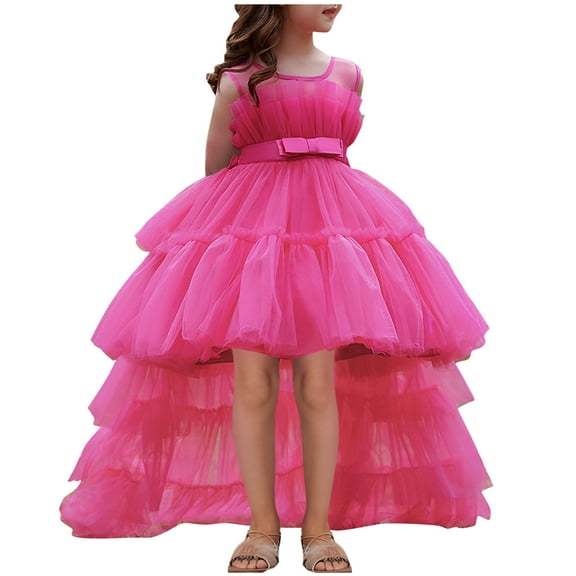 Efsteb High Low Flower Girl Dresses for Wedding Kids Sleeveless Princess Gown Dress Kids Birthday Party Dress (Hot Pink,9-10 Years)