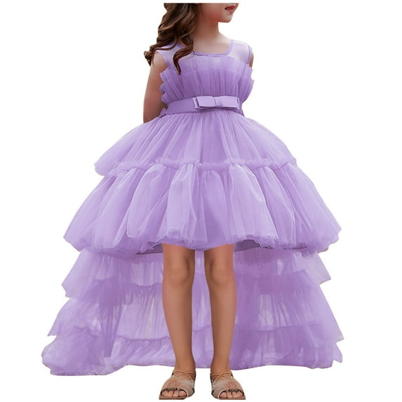 Efsteb High Low Flower Girl Dresses for Wedding Kids Sleeveless Princess Gown Dress Kids Birthday Party Dress (Purple,2-3 Years)