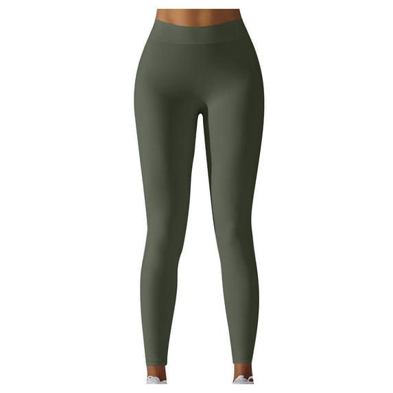 Efsteb High Waist Leggings for Women Solid Color Fitness Running Gym Sports Yoga Pants Tight Stretch Leggings Trousers Army Green L