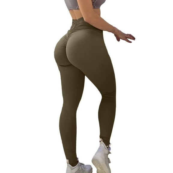 Efsteb High Waisted Leggings Women Tummy Control Leggings Athletic Booty Lift Pant Leggings Fitness Solid Sport Yoga Pants Elasticity Breathable Pants Army Green S