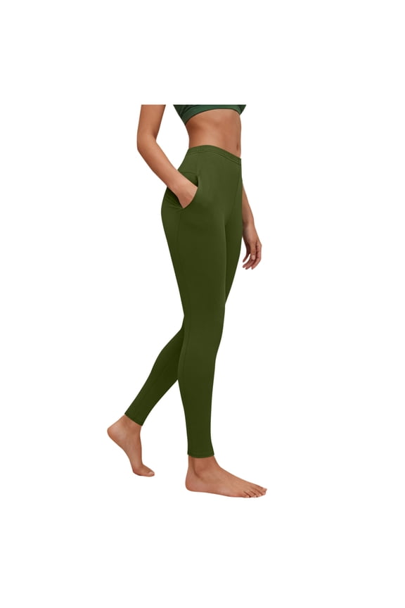 High Waisted Leggings for Women Yoga Pants with Side Pockets Tight Stretch Slim Gym Workout Leggings (Army Green,M)