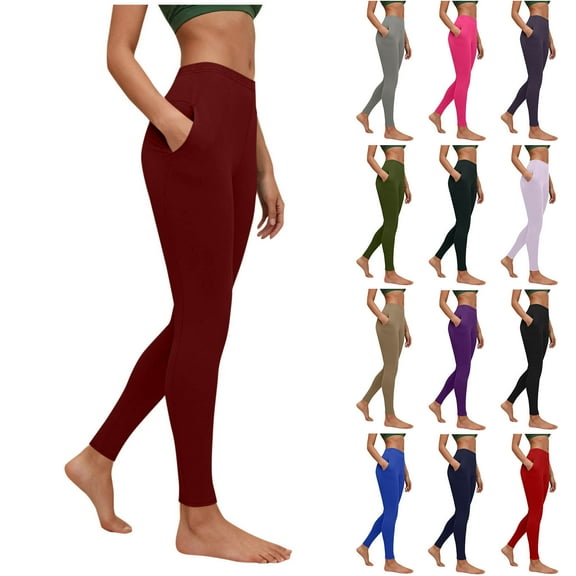 Efsteb High Waisted Leggings for Women Yoga Pants with Side Pockets Tight Stretch Slim Gym Workout Leggings (Army Green,S)