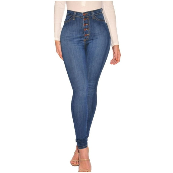 Efsteb High Waisted Stretch Jeans for Curvy Women High Waist Stretch Hose Jeans Leggings Skinny Slim Fitness Pants Trousers Blue L