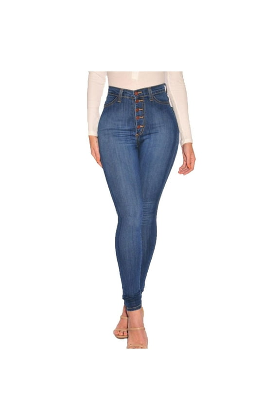 High Waisted Stretch Jeans for Curvy Women High Waist Stretch Hose Jeans Leggings Skinny Slim Fitness Pants Trousers Blue S