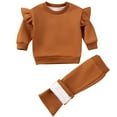 thumbnail image 1 of Efsteb Infant Toddler Baby Girls Fall Clothes Sets Solid Color Long Sleeve Sweatshirt Tops Casual Pants Winter Fleece Warm Outfits (Brown,1 Years), 1 of 7