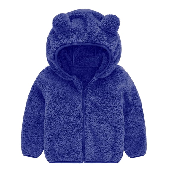 Efsteb Jackets for Girls Boys Winter Coat Warm Fleece Jacket Solid Long Sleeve Zip Up Hooded Coats Outerwear (Blue,3 Years)