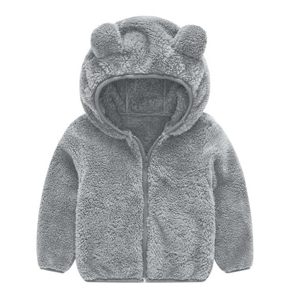 Efsteb Jackets for Girls Boys Winter Coat Warm Fleece Jacket Solid Long Sleeve Zip Up Hooded Coats Outerwear (Gray,6 Months)