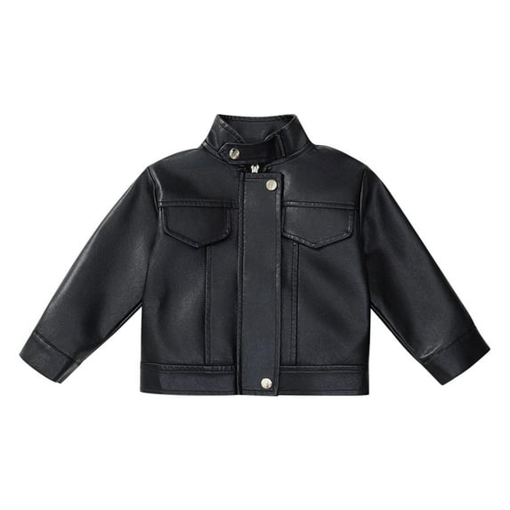 Efsteb Jackets for Girls Fashion Leather Jacket Motorcycle Leather Coat Zipper Vintage Coat Crop Outerwear (Black,9-10 Years)
