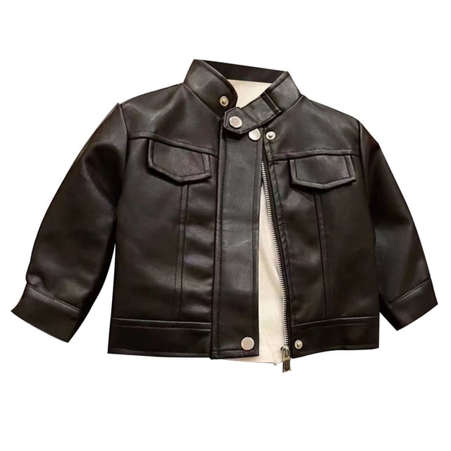 Efsteb Jackets for Girls Faux Leather Jacket Kids Toddler Motorcycle Jacket Long Sleeve Zipper Vintage Biker Coat Outerwear (Black,10 Years)