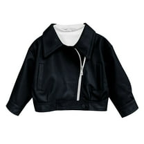 Efsteb Jackets for Girls Faux Leather Motorcycle Coat Toddler Zipper Long Sleeve Leather Jackets Fall Winter Lapel Outerwear (Black,4 Years)