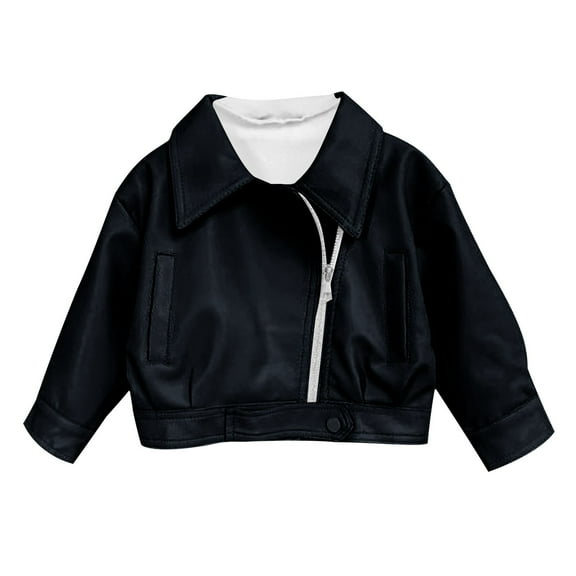 Efsteb Jackets for Girls Faux Leather Motorcycle Coat Toddler Zipper Long Sleeve Leather Jackets Fall Winter Lapel Outerwear (Black,4 Years)