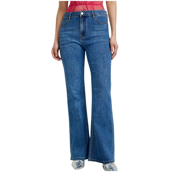 Efsteb Jeans for Women Button Zipper Pockets Denim Pants Trousers Pants for Women Solid Color Pants for Women Loose Wide leg Pants Comfortable Casual Trousers Blue M