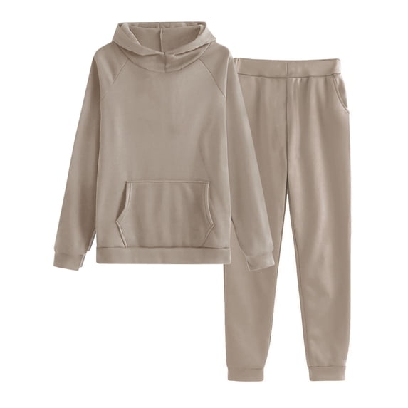 Efsteb Joggers for Women 2 Piece Set Casual Comfy Long Sleeve Hoodie Pullover Jogger Sweatpants Tracksuit (Khaki,XL)
