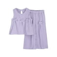 thumbnail image 1 of Efsteb Kids 2 Piece Outfits Girls Cute Bow Sleeveless Crop Tank Top Wide Leg Pants Set Solid Casual Summer Outfits (Purple,5 Years), 1 of 6
