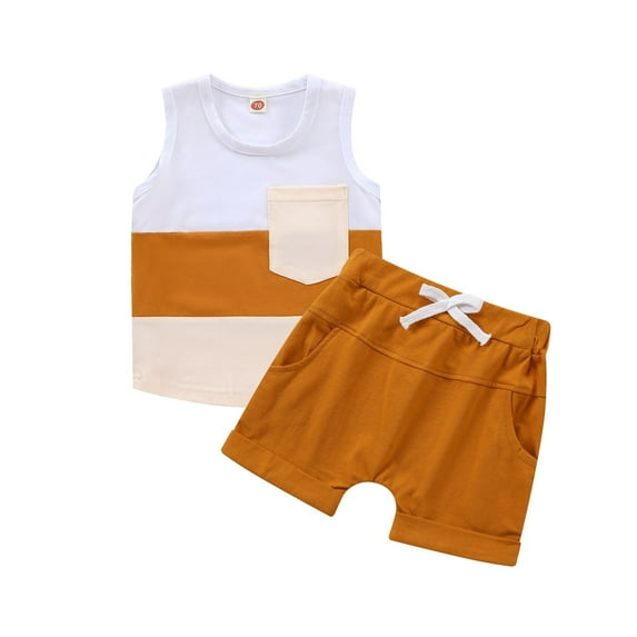 Efsteb Kids Baby Boy Summer Outfits Sleeveless Tank Tops T-Shirt Shorts Casual Toddler Outfits Set (Z01_Yellow,2 Years)