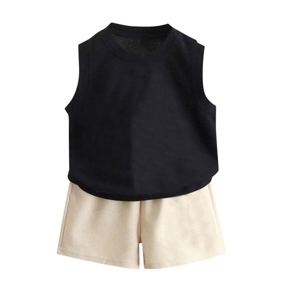 Efsteb Kids Boys 2 Piece Summer Outfits Solid Casual Sleevelss Tank Tops Shorts Fashion Cute Clothes Set (Black,5 Years)