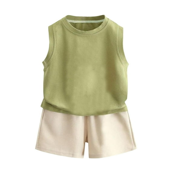 Efsteb Kids Boys 2 Piece Summer Outfits Solid Casual Sleevelss Tank Tops Shorts Fashion Cute Clothes Set (Green,5 Years)