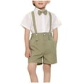 thumbnail image 1 of Efsteb Kids Boys Formal Suit Set Short Sleeve Romper Suspenders Shorts Pants Bow Tie Wedding Tuxedo Outfits Cake Clothes (Green,3-4 Years), 1 of 7