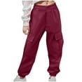 thumbnail image 1 of Efsteb Kids Boys Girls Cargo Pants Casual Solid Color Elastic Waistband Outwear Work Pants with Pocket (Wine,3 Years), 1 of 7