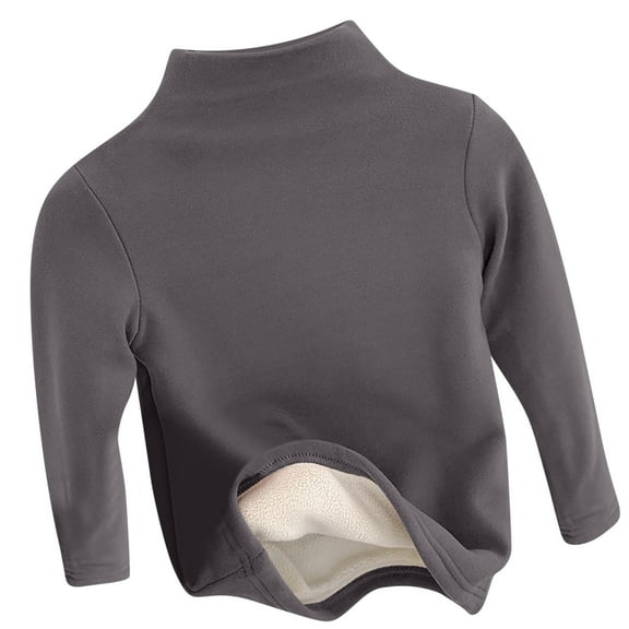 Efsteb Kids Boys Girls Cute Tops Solid Color Casual Long Sleeve Tops Thick Velvet High Neck T-shirt Base Shirt Fashion Comfy Loose Blouses (Dark Gray,4-5 Years)